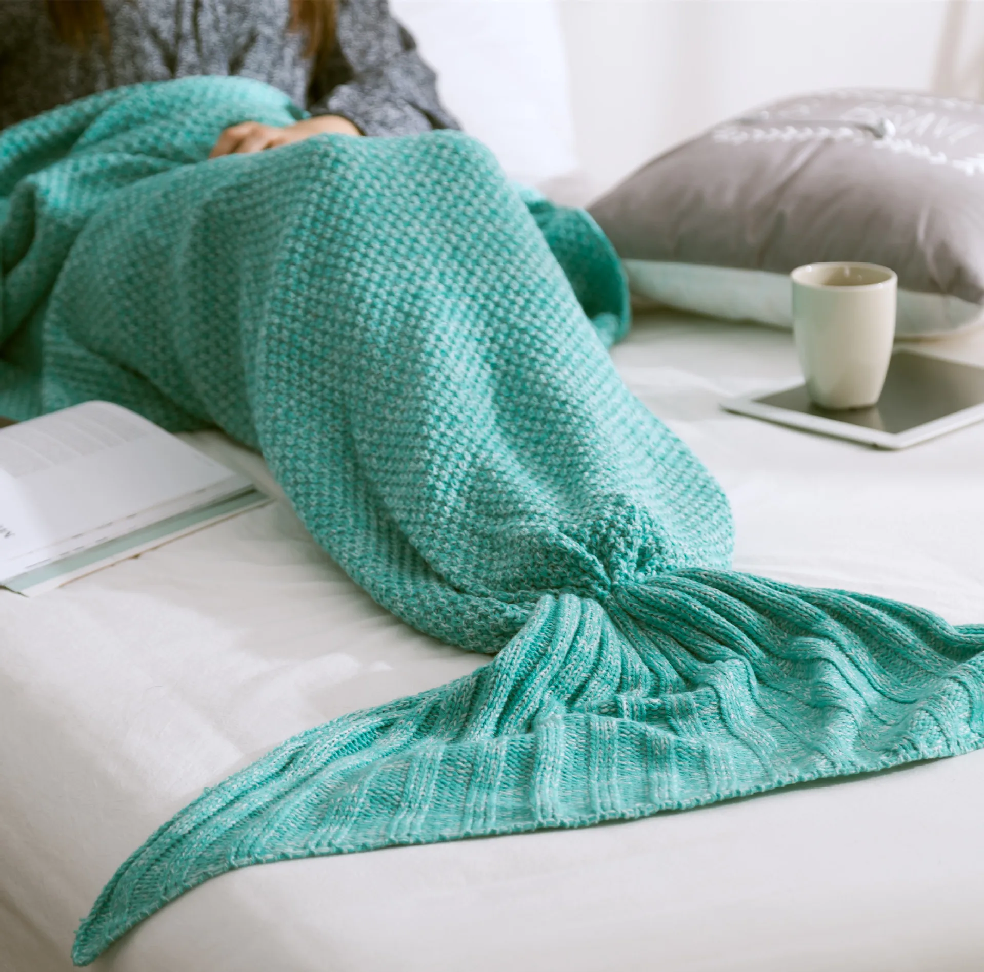 Mermaid Tail Blanket Crochet Mermaid Blanket Adult, Super Soft All Seasons Sofa Sleeping Blanket