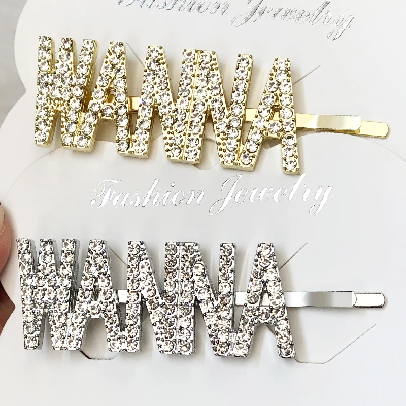 LHP006 Trade assurance Fashion hair pin zircon Rhinestone Custom yes sweet love  letter hair pin for Women jewelry wholesale