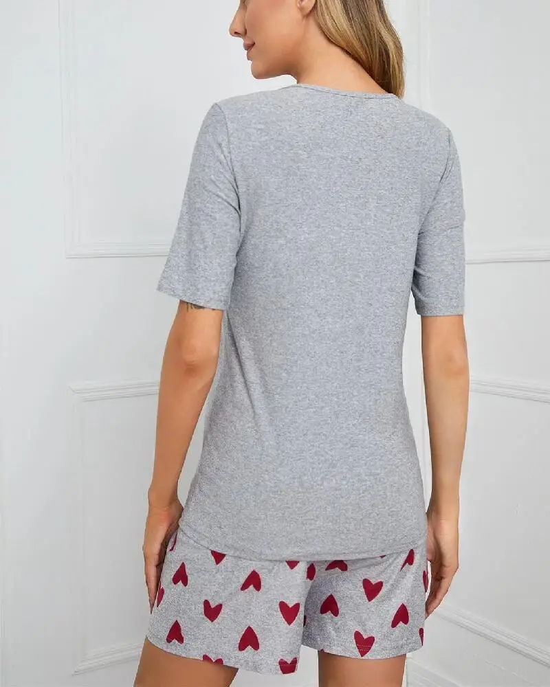
M039 Heart and Letter Graphic Maternity Loungewear Pj Short Set for Pregnant Women 