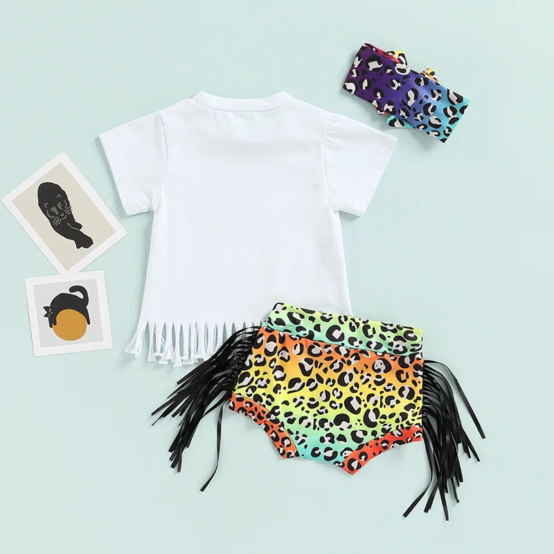 RTS tiger print tassel t-shirt rainbow print bloomers newborn baby clothes cute infant outfit sets