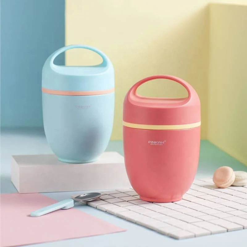 PINKAH 27oz/820ml Double Wall Vacuum Insulated Thermos Stainless Steel Food Container for Lunch with Folding Spoon