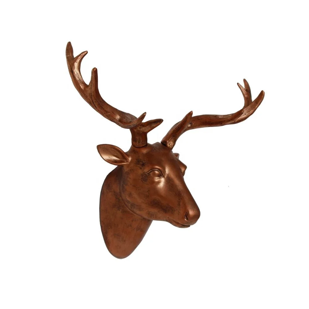 
Deer Head10x7.5x16 Inches Wall Decor Antique Copper Antler Sculpture Faux Resin 