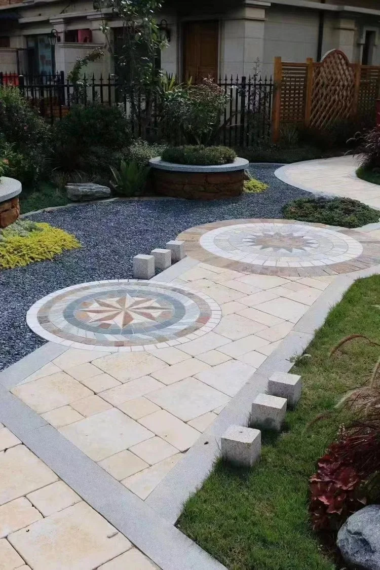 Cheap price Outdoor Natural Stone Beige tumbled garden Non-Slip  limestone paving stone