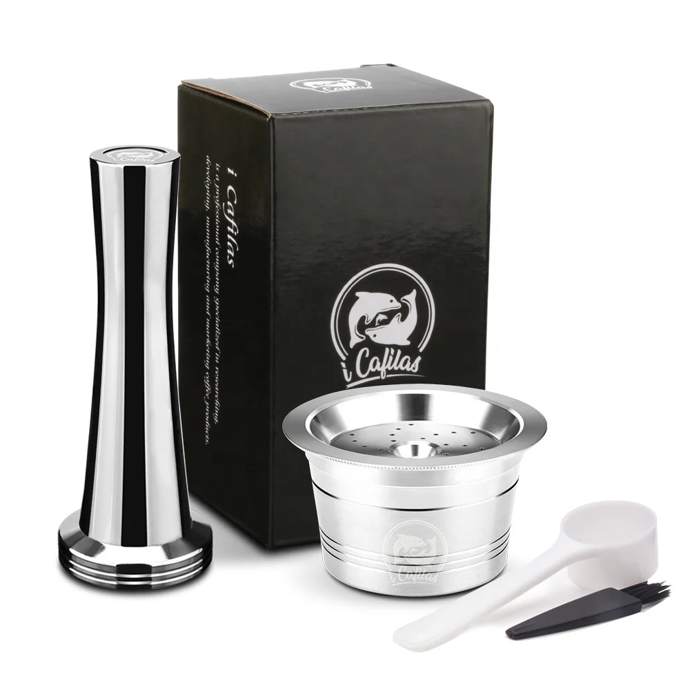 Empty Stainless Steel K-fee Reusable Coffee Capsules Pods Set With Brush And Tamper
