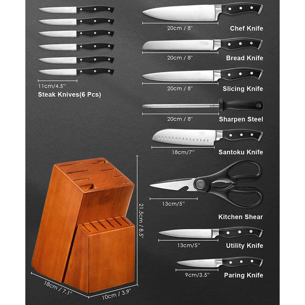 Professional Custom Stainless steel Kitchen knife set for Chef carving cooking knives Super Sharp with wooden block