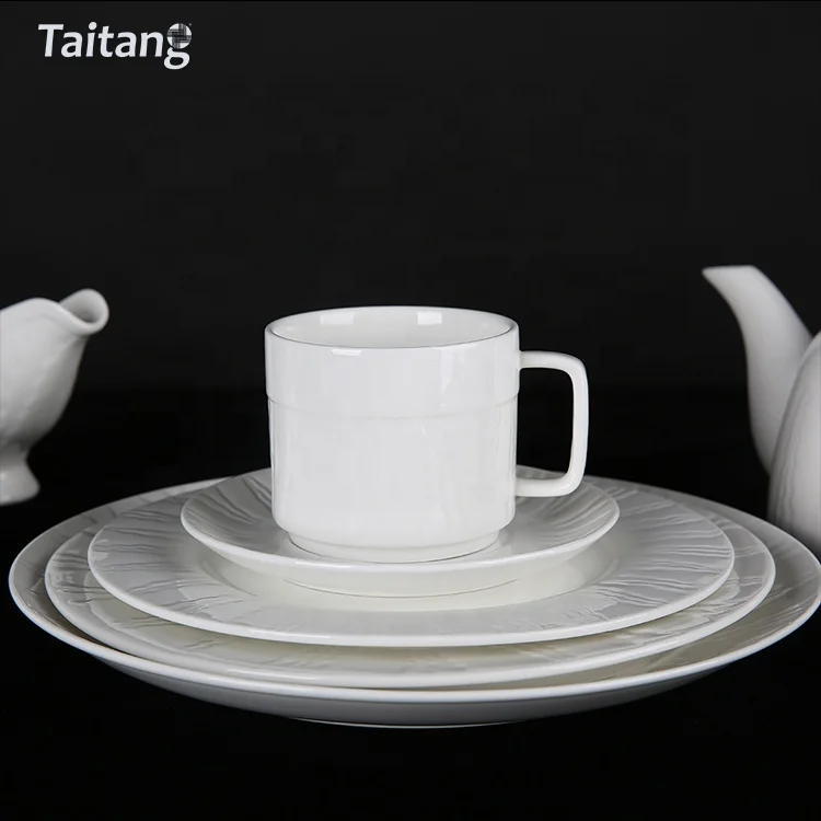 Taitang Customized White Ceramic Dinnerware Restaurant Hotel Ceramic Tableware Sets