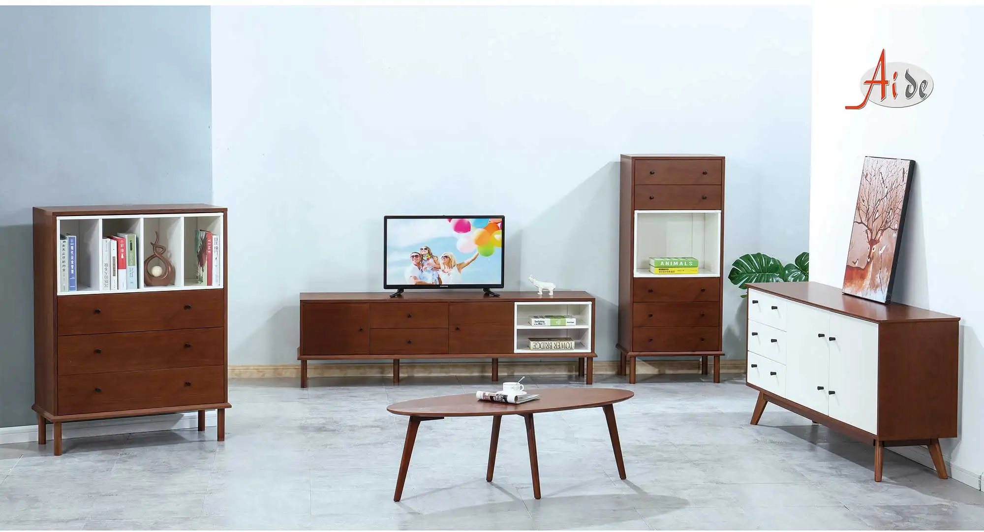 Classical Design Sale Book Shelf Large Bookcase With Open Display Shelves And Drawers and Solid Wood Legs For Living Room