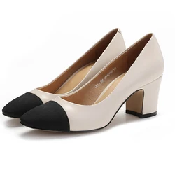 genuine leather pump shoes chunky high heels shoes for women