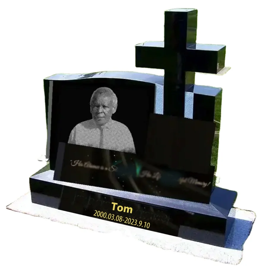 Tombstone Monument 3d picture carving words headstones black granite cross Headstone