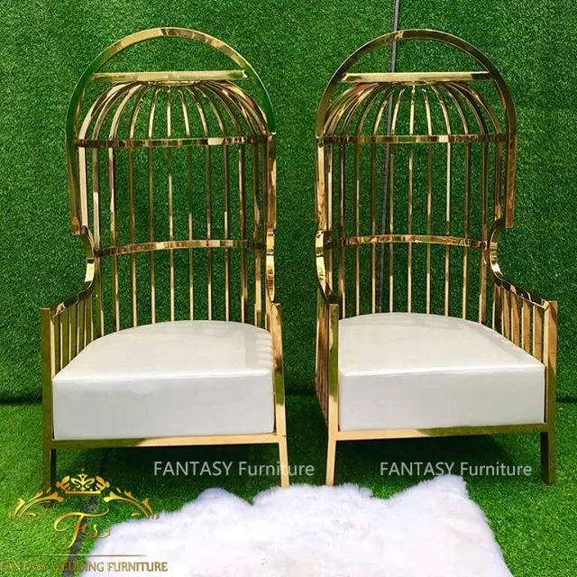 luxury high back stainless steel bird cage chair for wedding bride and groom