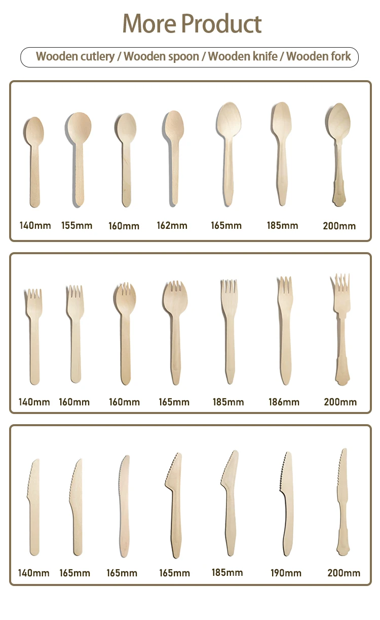Birch Wood Tableware Knives Forks Spoon Disposable Bamboo Wooden Cutlery Set