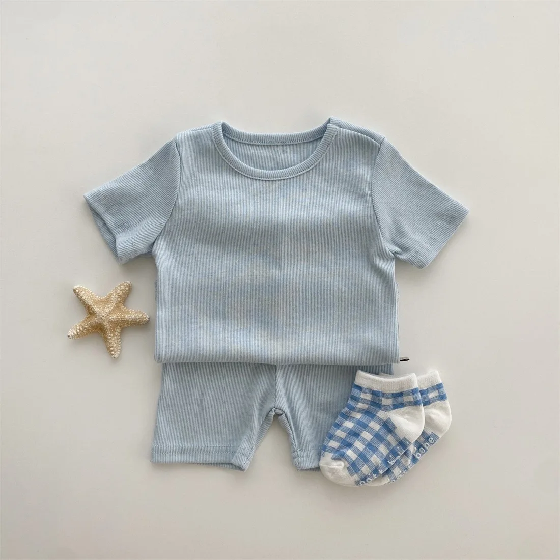 summer fashion candy color ribbed set vacation outfits solid color girls clothing sets