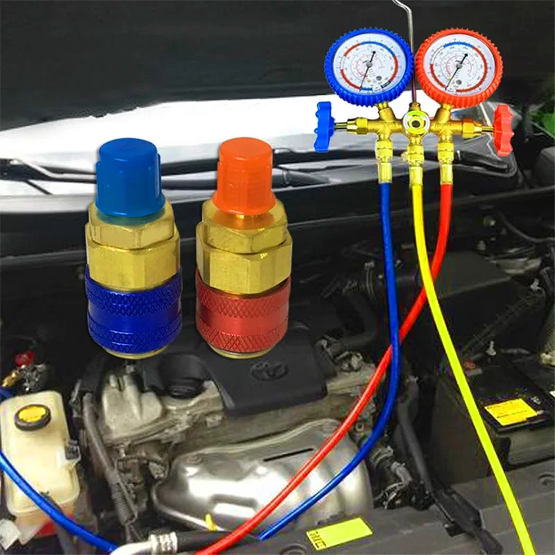 1 Pair Car Quick Coupler Connector H/L Air Conditioning Refrigerant R134A Freon AC Manifold Gauge Connector Professional