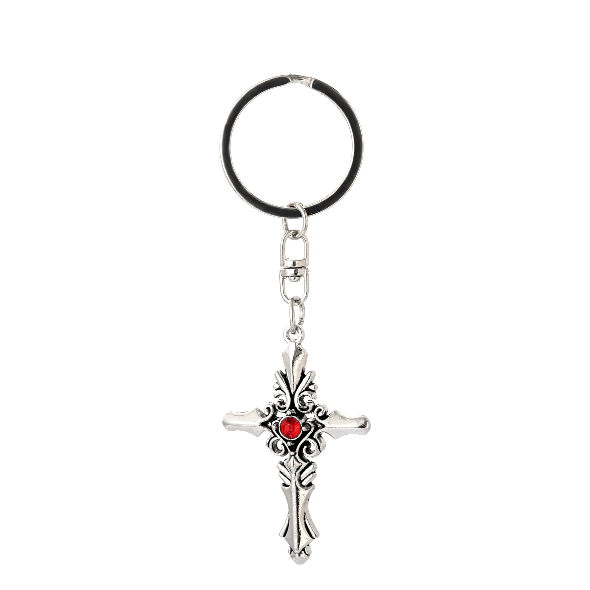 customized alloy keychain retro diamond shaped cross key pendant personalized accessory pendant key chain ring