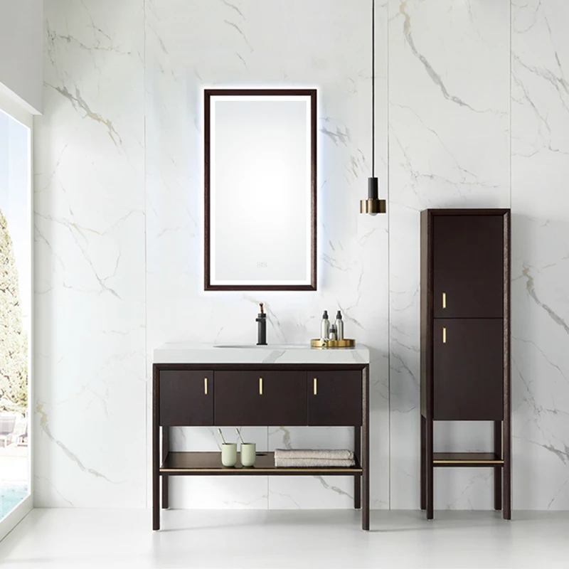 USA Style Plywood Bathroom Cabinet Wash Basin Vanity Organizer Modern Bathroom Furniture Set With Mirror