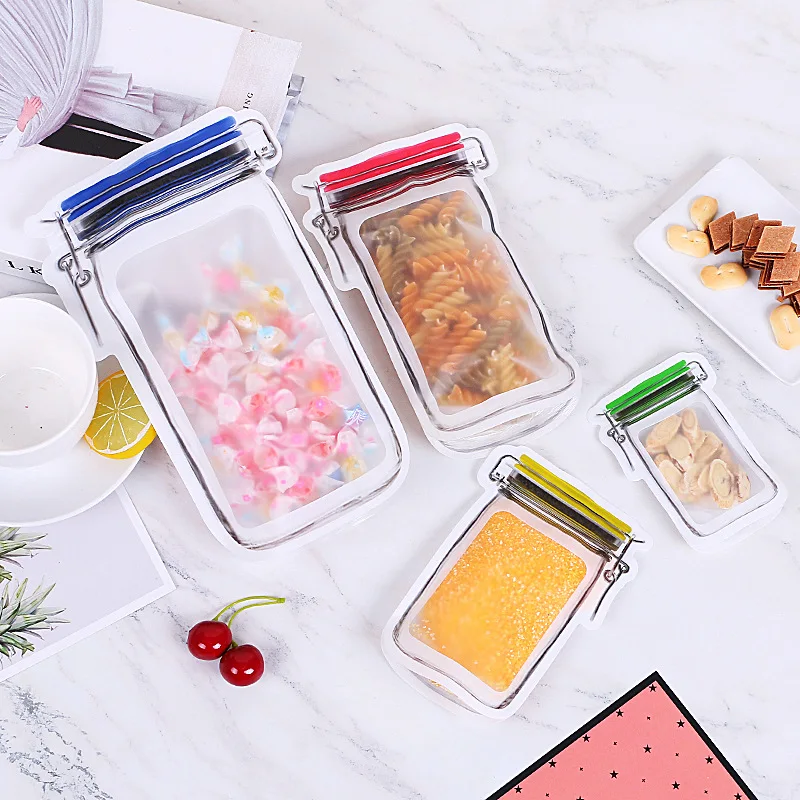 Wholesale Special Design Plastic Storage Bottle Shaped Stand Up Pouch Mason Jar Shaped Zipper Bag
