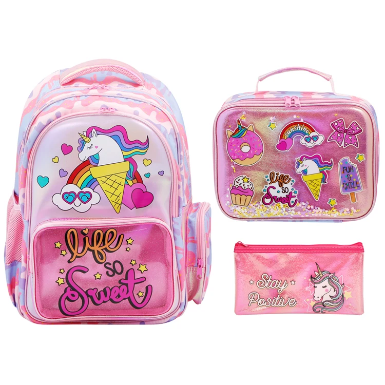 2022 New Arrival Custom Unicorn Series bags include backpack lunch bag and pencil bag Stationery Set for children gift