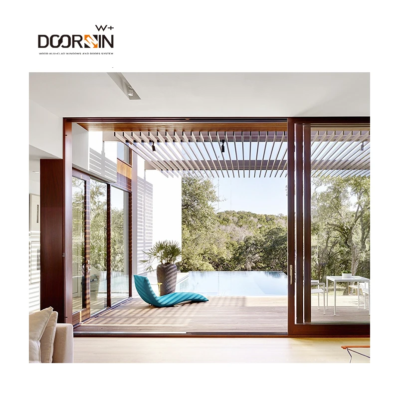 Manufacture Customized Entrance Doors Residential High Security Thermal Break Balcony Sliding Wood Door