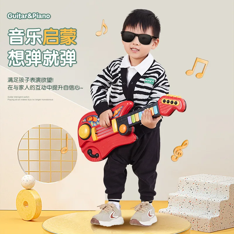 Wholesale 2 In 1 Kids Guitar Folding Musical Electronic Educational Piano Instrument Brain-Training Toy Birthday Gift for Unisex