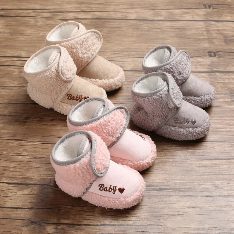 Winter velvet warm booties cute Soft Bottom Anti Slip 0-1Years baby girl boys cotton shoes wholesale