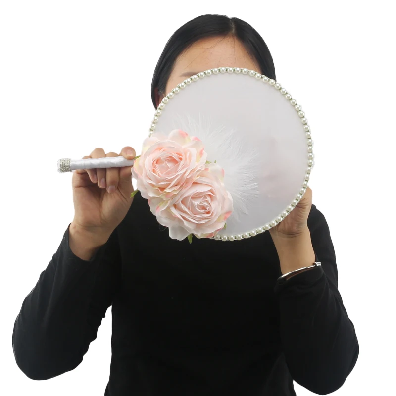 Wedding Crafts Bridesmaids Gift Crystal White Feather Bouquet Floral Hand Fan