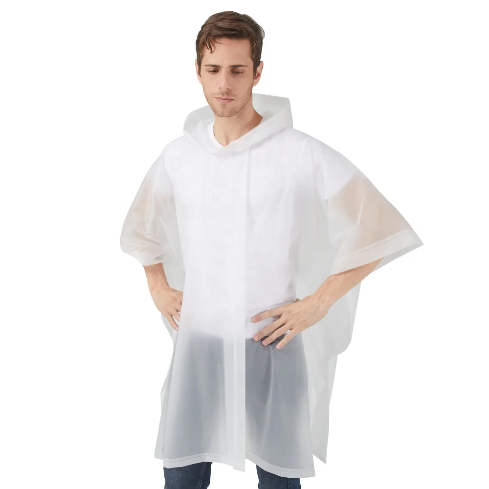 
white waterproof rain poncho hooded rain coat cover cape EVA reusable portable 