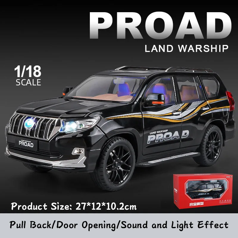 2022 Amazon Hot Sale Die Cast Model Cars 1:18 Prado Alloy Metal Car Model 6 Opening Doors Pullback Diecast Model Car