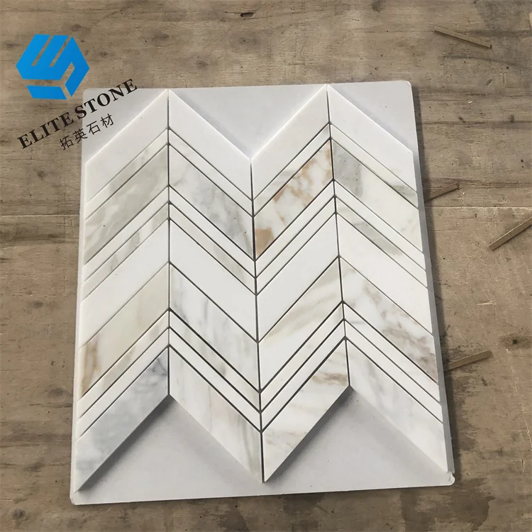 calacatta gold white mosaic marble chevron tile for wall or floor