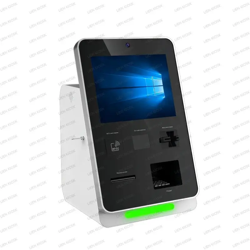 hotel check in self service touch all in one pc table cell phone charging passport scanner kiosk touch screen with printer