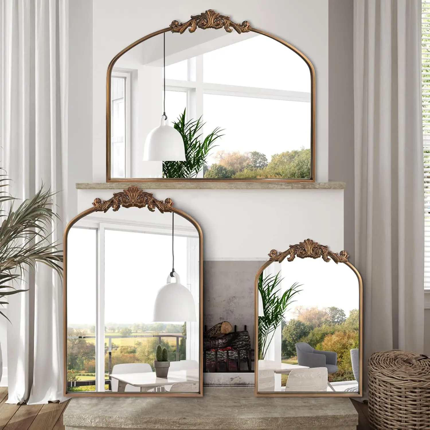 Room Decor Arched Whole Body Vintage Metal Wall mirror Unbreakable gold color Mirror for bedroom living room wall decoration