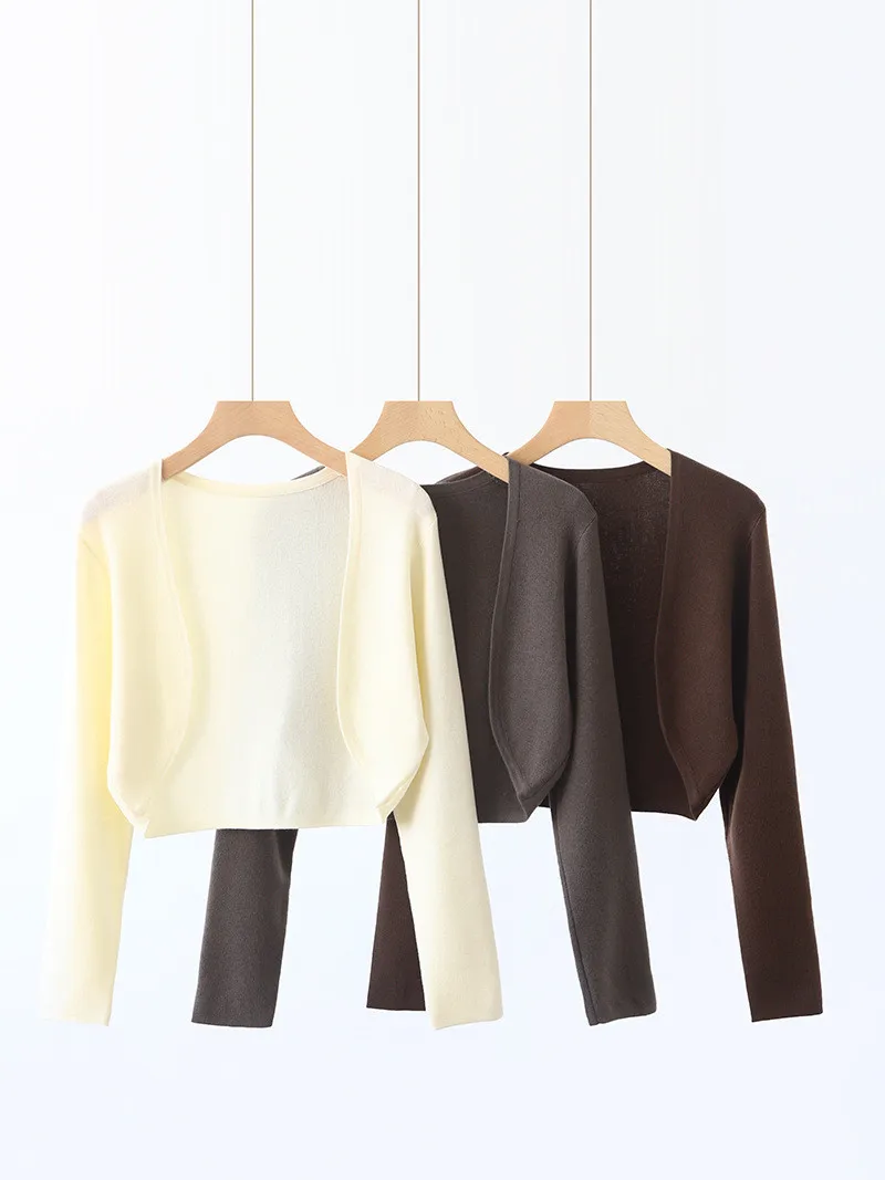 High Quality Wool Cardigan Coats Girls Knitwear Slim Open Front Short Cardigans Knitted Sweaters Plain Cropped Tops For Women