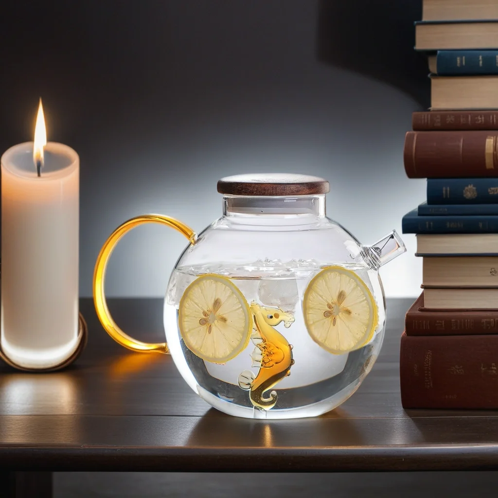 Colored Heat Resistant Round belly Glass Water Pot Borosilicate Handcrafted Mosaic animal Pattern Glass Water coffee pot