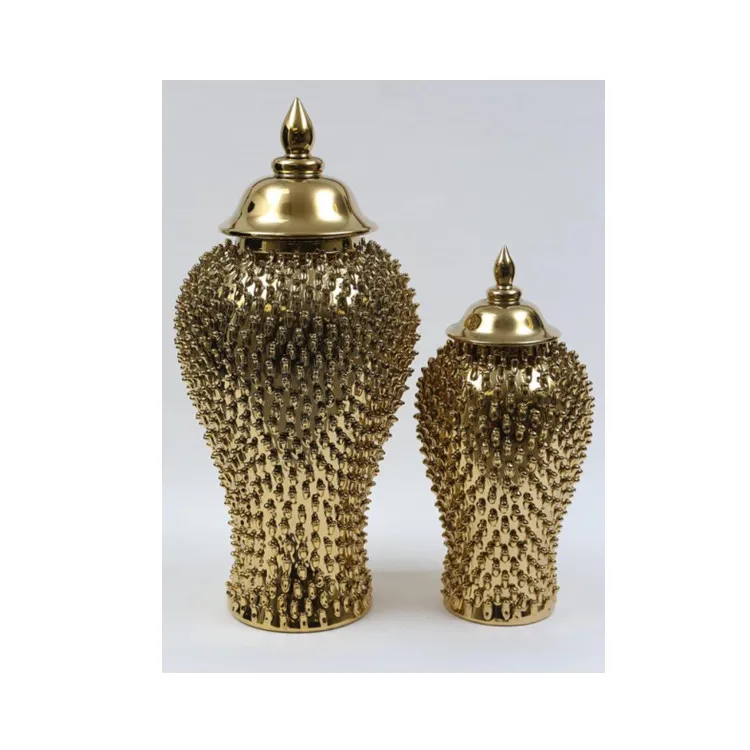 wholesale Gold Petal Textured gold ginger Jars ceramic vase over sized Gold Patterned Ginger Jar for home decoration