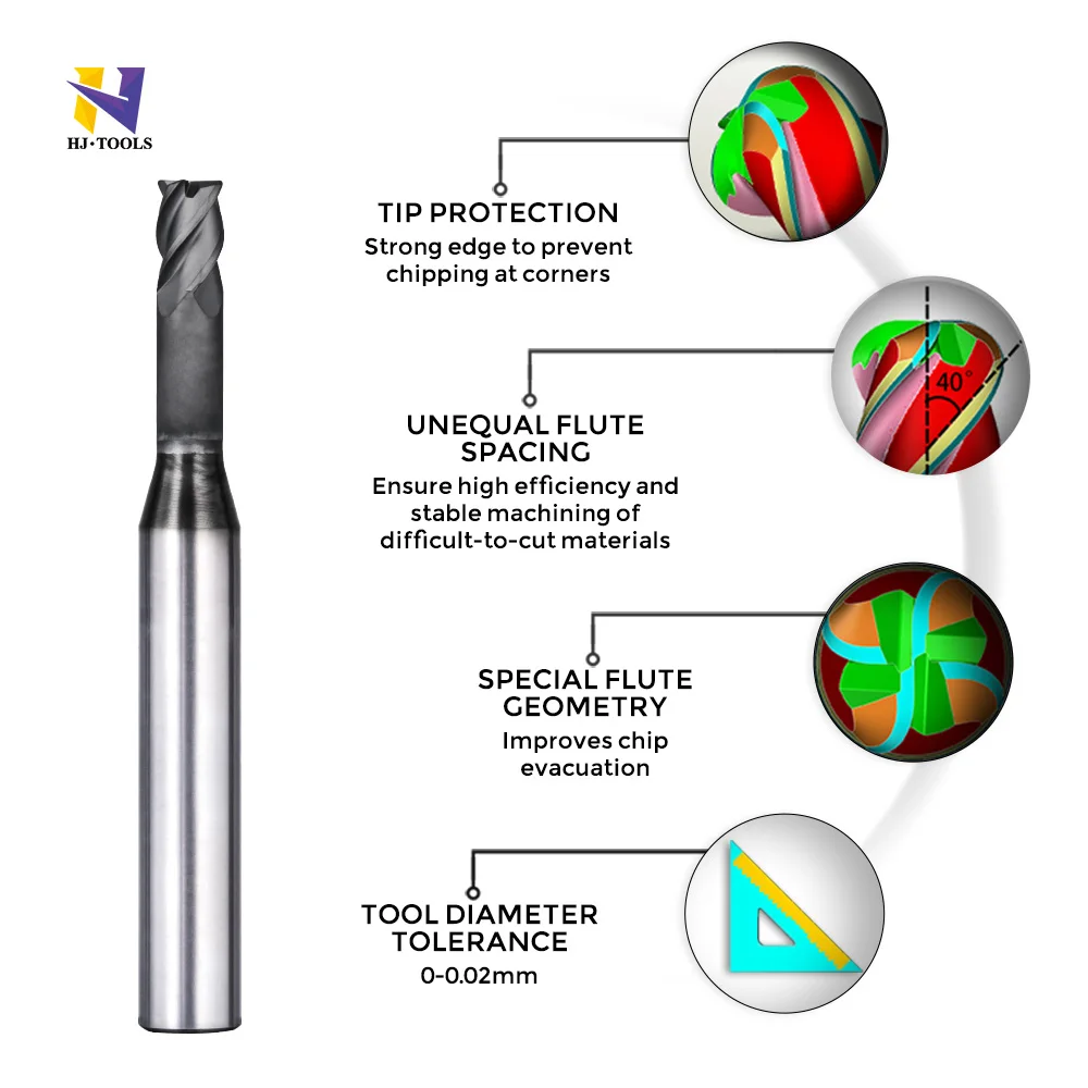 Long neck 4 flutes end mills Corner Radiu Carbide cutting tools Graphite milling cutters