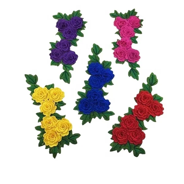 3D Deep Red Rose Flower Patch Embroidery Iron On Applique Patch For Clothing Craft Repair Sticker for Dress Hat Bags