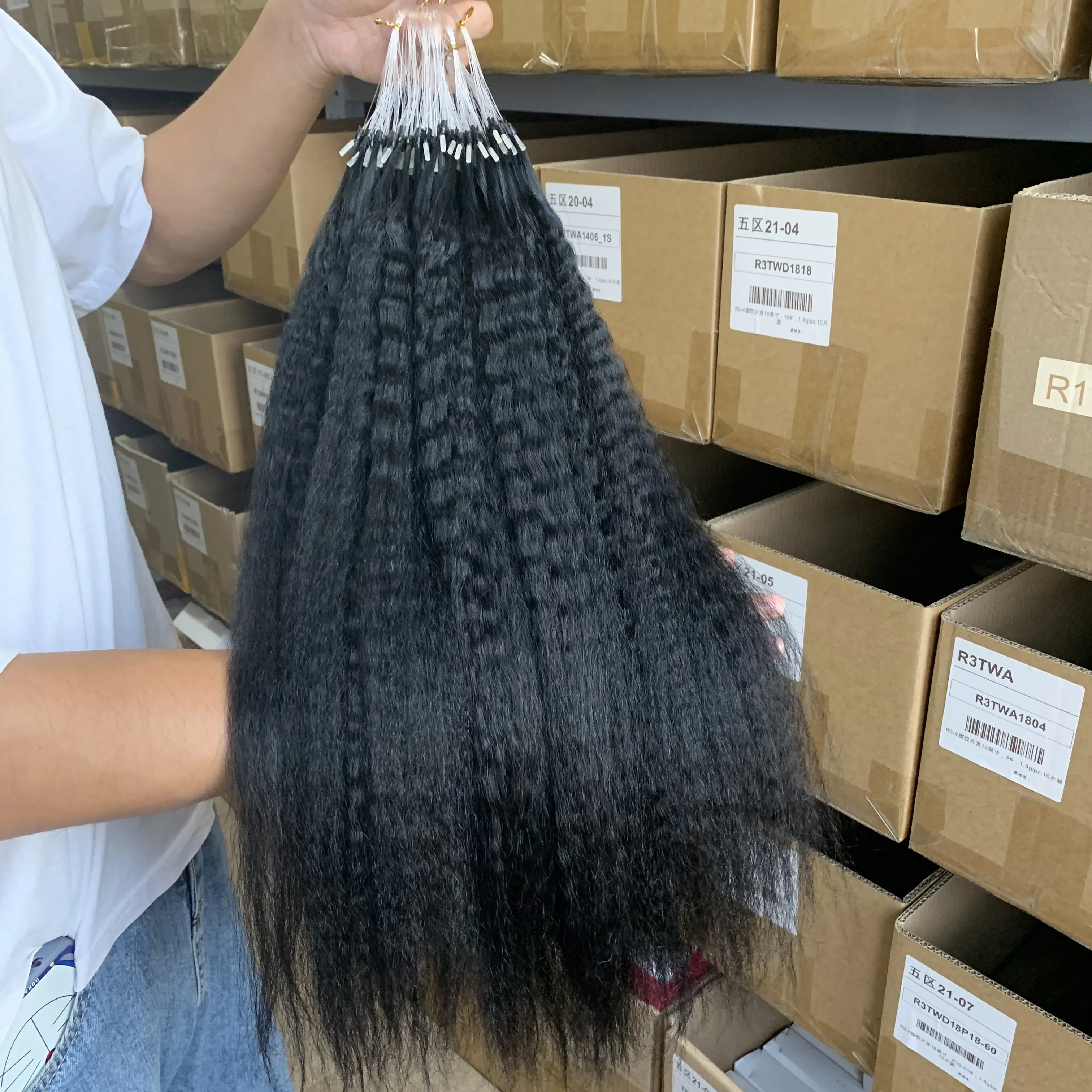 Easy to Wear Chinese Micro Loop Human Hair Extensions Remy Double Drawn Virgin Kinky Straight Micro Link Human Hair Extensions