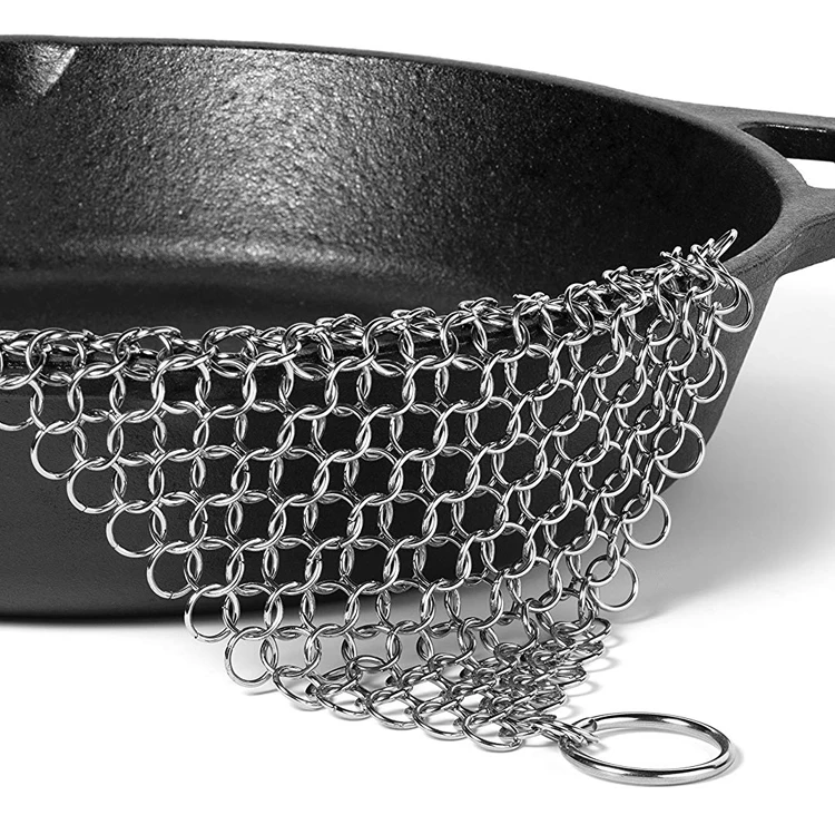 Cast Iron Cleaner Stainless Steel Chainmail Scrubber For All Kinds of Pans