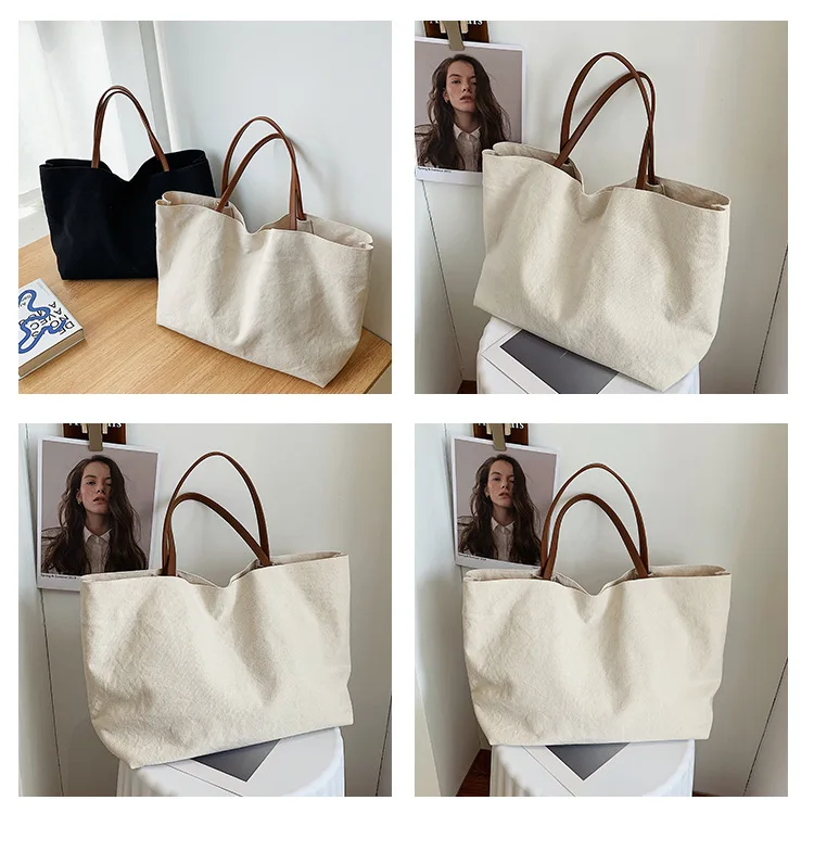 Personalized Heavy Duty Canvas Tote Bag Wholesale Monogrammed Canvas Handbags With Leather Strap