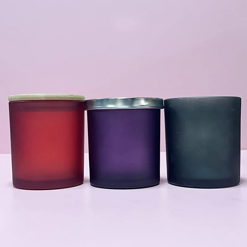 Wholesale Empty Glass Candle Jar with Wooden Lid Colorful Frosted Empty Glass Candle Jar with Bamboo Lid Box