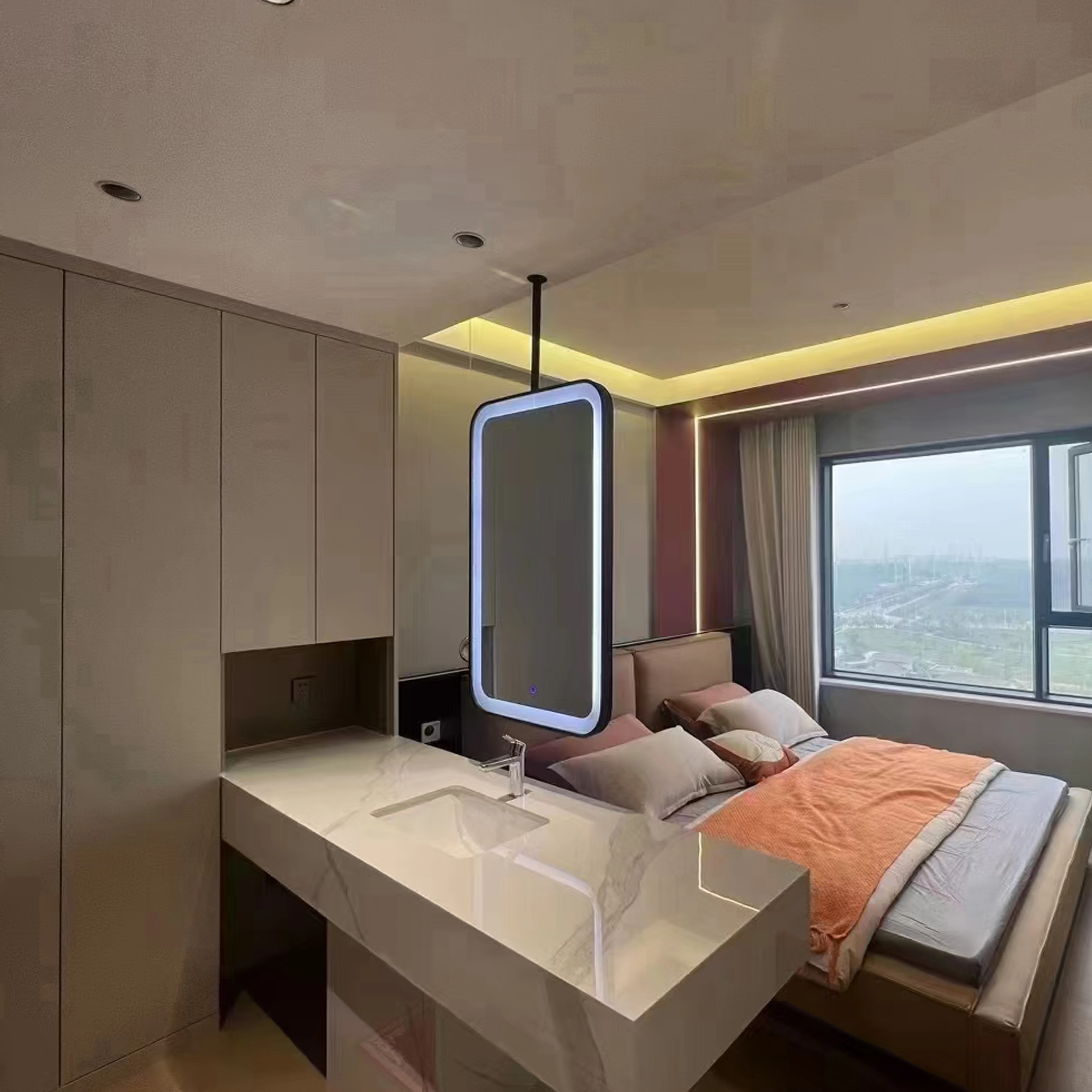 Rearview Modern Coffee Stand Gold Wooden Camera Touch Length Kitty Cabinet Costume Retail Convex Big Wall Mirror