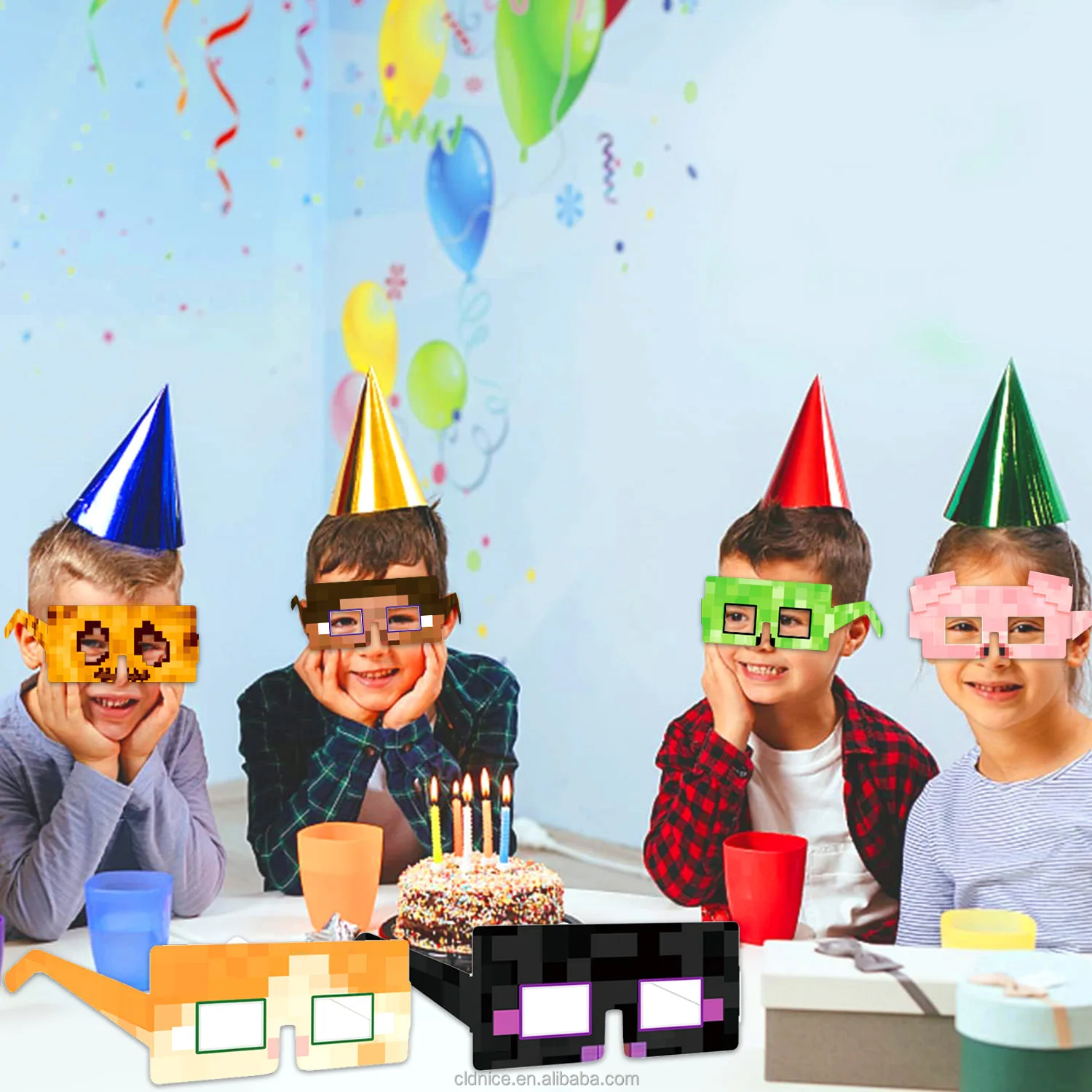 Nice Pixel Style Minecraft Game Kids Birthday Party Paper Glasses Mask Party Decoration Supplies Customized Service