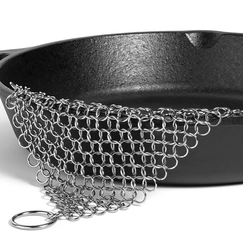 household heavy duty 304 Stainless Steel Dishcloth Chain Mail Cleaner Metal Scrubber for Cast Iron Pans