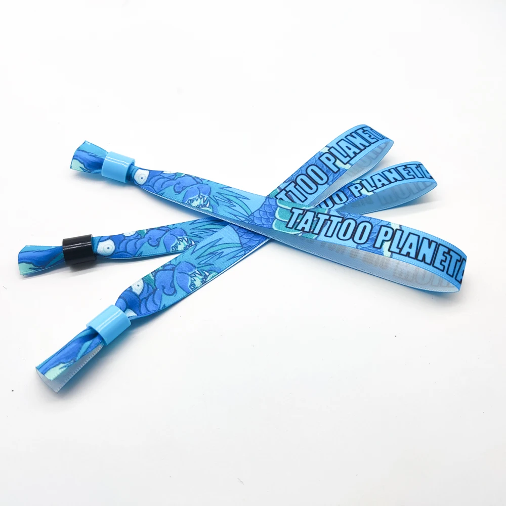 Environmentally Customized Logo RPET Fabric Wristband Printed Cloth Wristband With Bamboo Lock