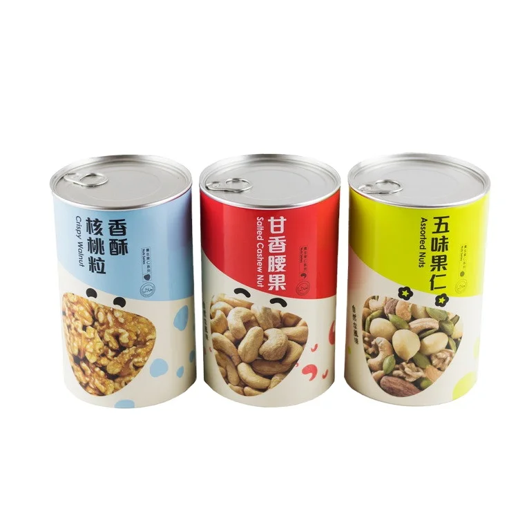 Hot Sale Factory Direct Kraft Paper Tube Packaging for Cashew Nut Chestnut Peanant Snacks Easy Pull Ring Lid Paper Jar Can