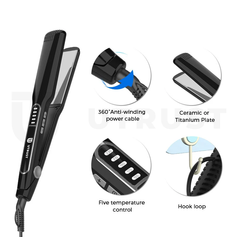 Professional Pink Straightening Wide Hair Straightening Titanium Coating Hair Straightener Pink Flat Iron