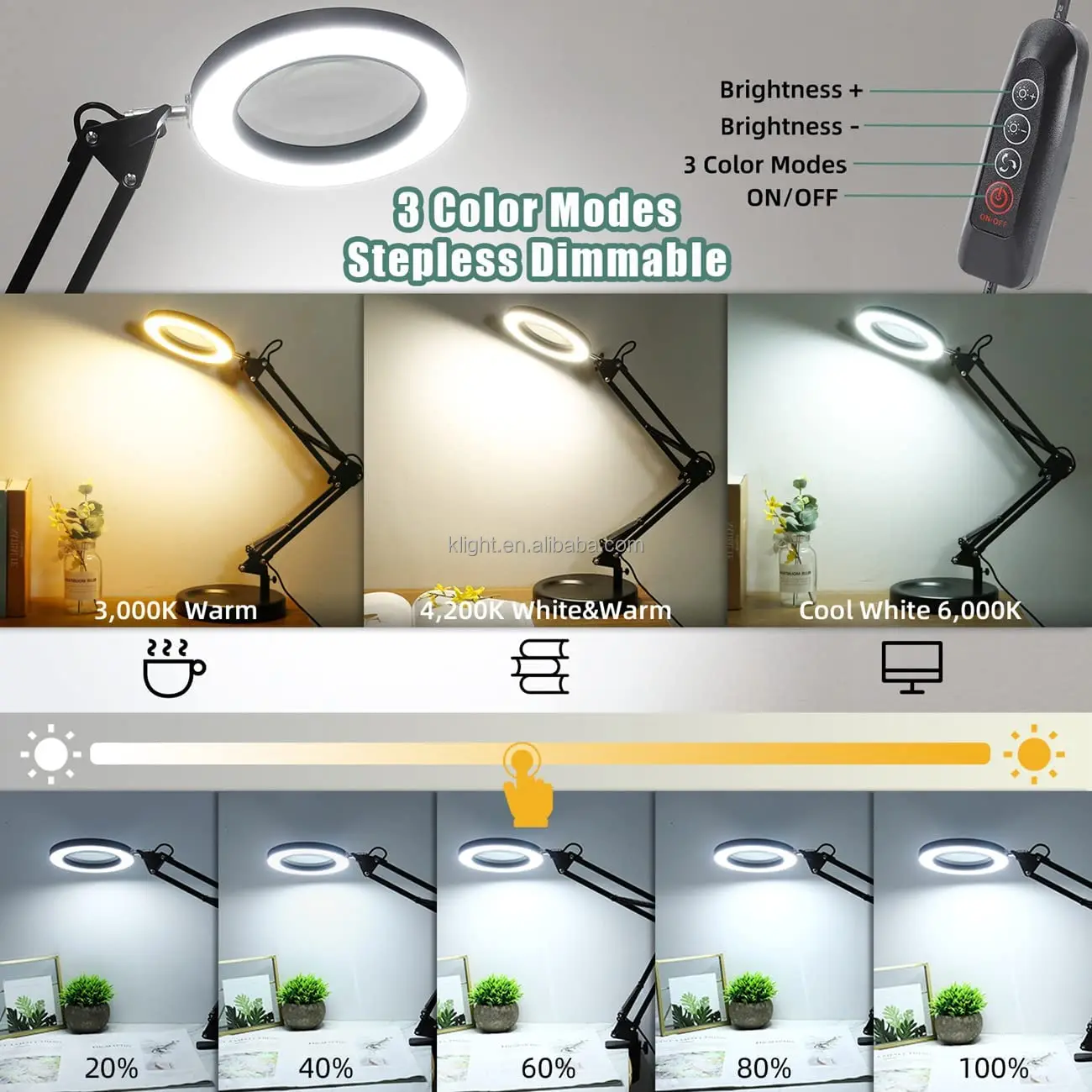 popular Swing Arm Lamp New Led Metal  magnifier desk Lamp Dimmable Bedroom Reading with Usb Plug-In Desk Lamp