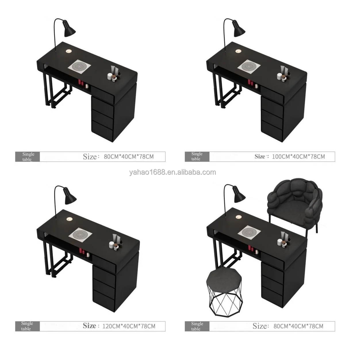 Black Luxury Tufted Manicure Tables Package Nail Desk for Beauty Salon Furniture