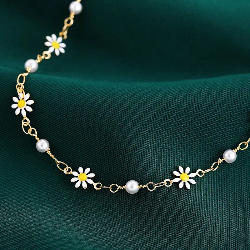 New Fashion Daisy Ankle Bracelet Ankle Decoration Summer Beach Daisy Pearl Anklets for Women