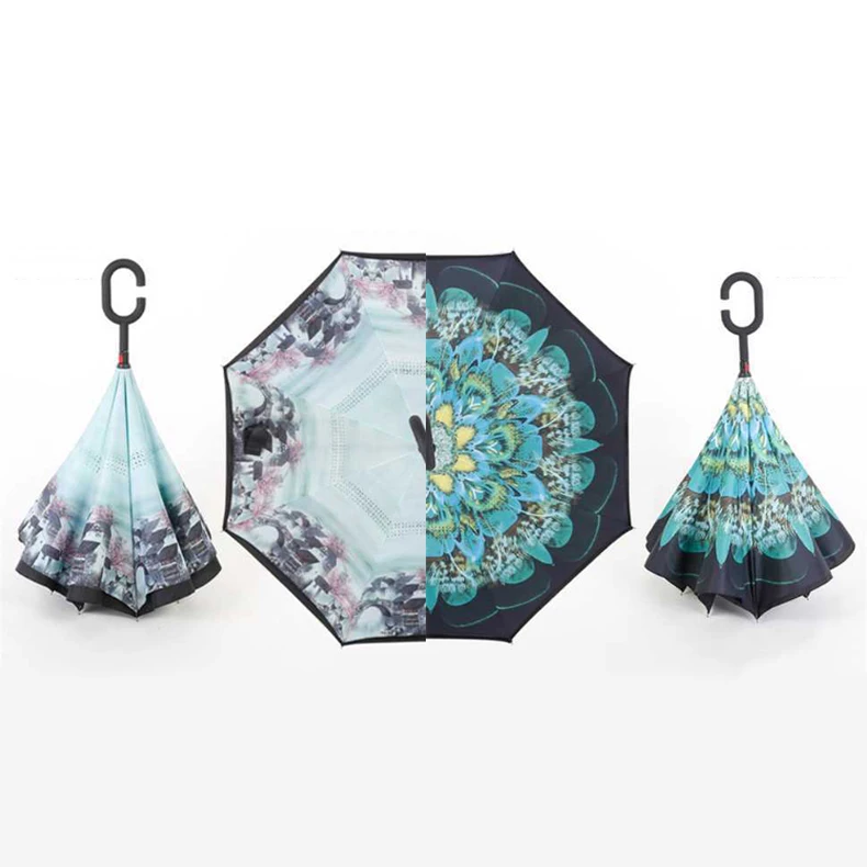 Ручной двухслойный перевернутый Ветрозащитный Зонт с ручкой «свободные руки»