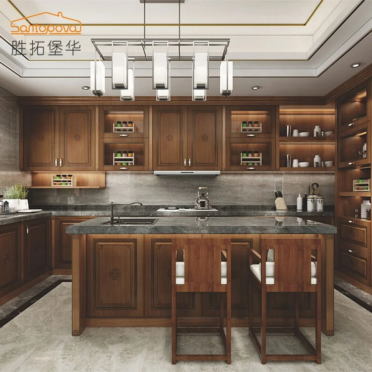 factory direct price Modern Simple PVC Wood Kitchen Unit Cabinet Furniture Set with Island Wood Grain color kitchen cabinets
